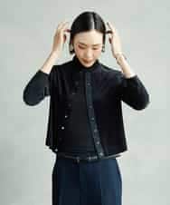 F6CAD16200 MICHEL KLEIN(小さいサイズ)(メゾン ドゥ サンク) [小さいサイズ]シアーベロアクルーネックカーディガン ダークグレー