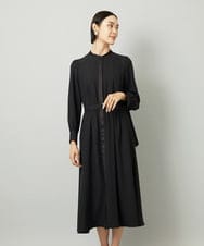F6EAD05360 MICHEL KLEIN(小さいサイズ)(メゾン ドゥ サンク) [小さいサイズ]ノーカラーフレアーワンピース ブルー