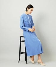 F6EAD05360 MICHEL KLEIN(小さいサイズ)(メゾン ドゥ サンク) [小さいサイズ]ノーカラーフレアーワンピース ブルー