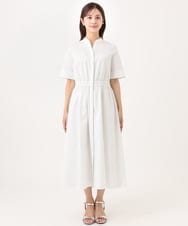 F6EID01370 MICHEL KLEIN(小さいサイズ)(メゾン ドゥ サンク) [小さいサイズ]Vネックフレアワンピース ライトグレー