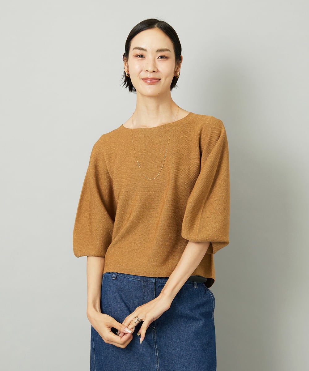 F6FAD18220 MICHEL KLEIN(小さいサイズ)(メゾン ドゥ サンク) [小さいサイズ]ホールガーメント(R)ラメニット キャメル