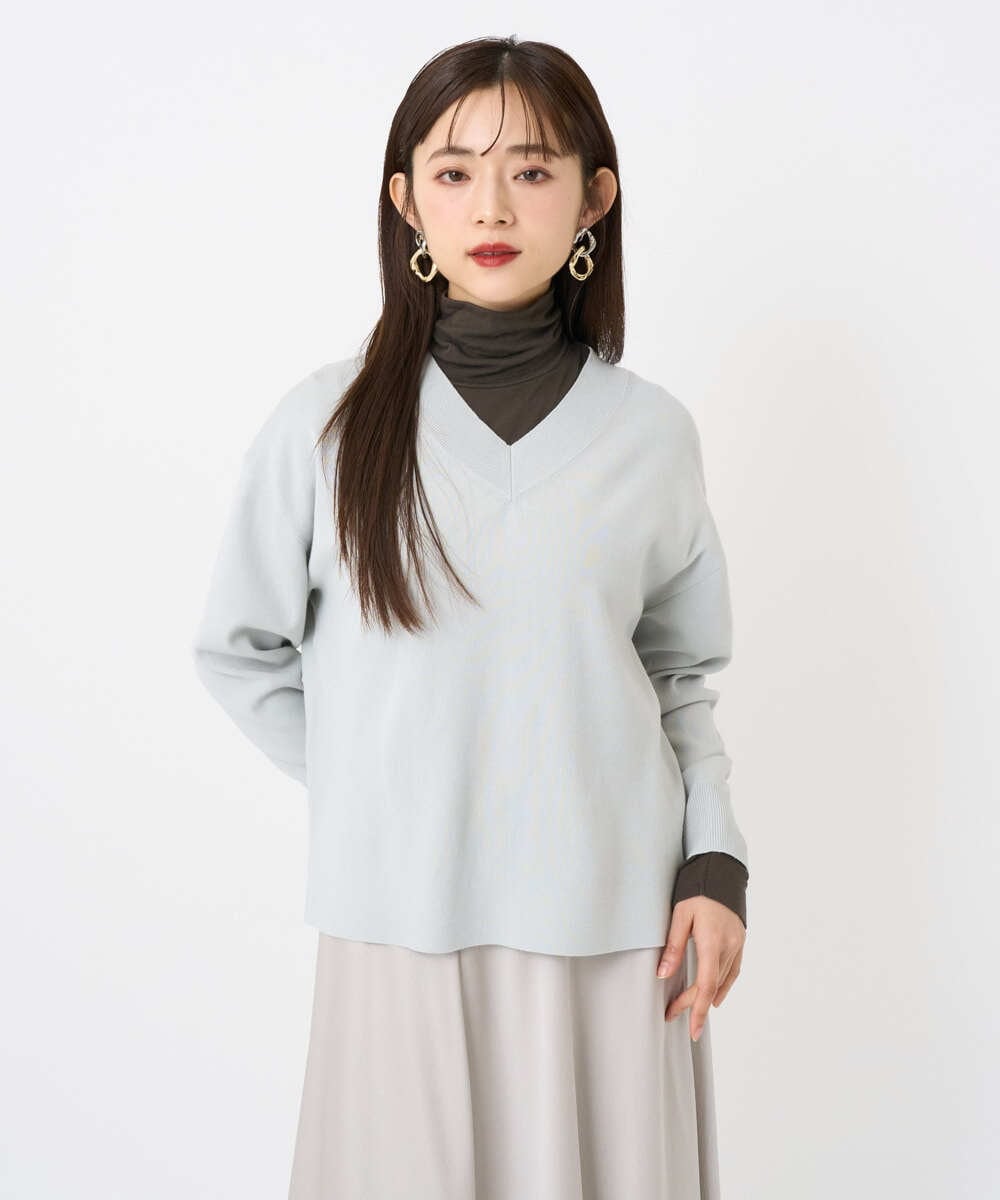 F6FAD23210 MICHEL KLEIN(小さいサイズ)(メゾン ドゥ サンク) [小さいサイズ]Vネックニット ライトブルー