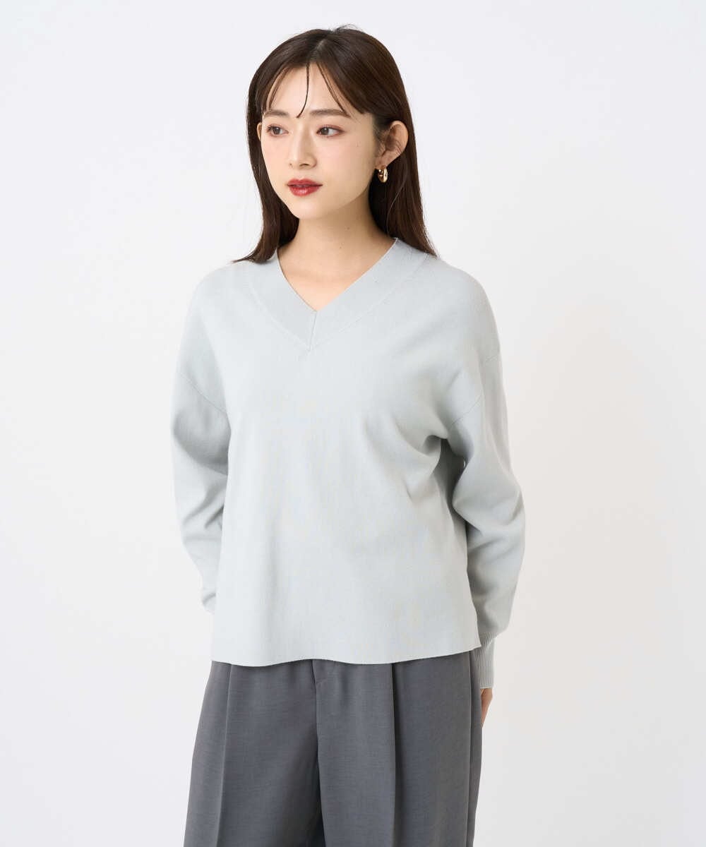 F6FAD23210 MICHEL KLEIN(小さいサイズ)(メゾン ドゥ サンク) [小さいサイズ]Vネックニット ライトブルー