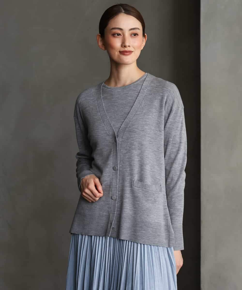 F6FAG55220 MICHEL KLEIN(小さいサイズ)(メゾン ドゥ サンク) [小さいサイズ][アンサンブル対応]パイピングクルーネックニット ラベンダー