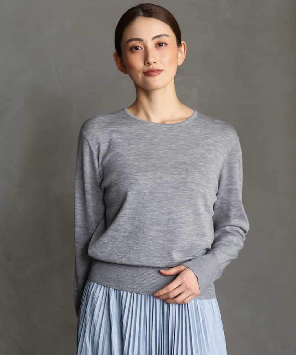F6FAG55220 MICHEL KLEIN(小さいサイズ)(メゾン ドゥ サンク) [小さいサイズ][アンサンブル対応]パイピングクルーネックニット グレー