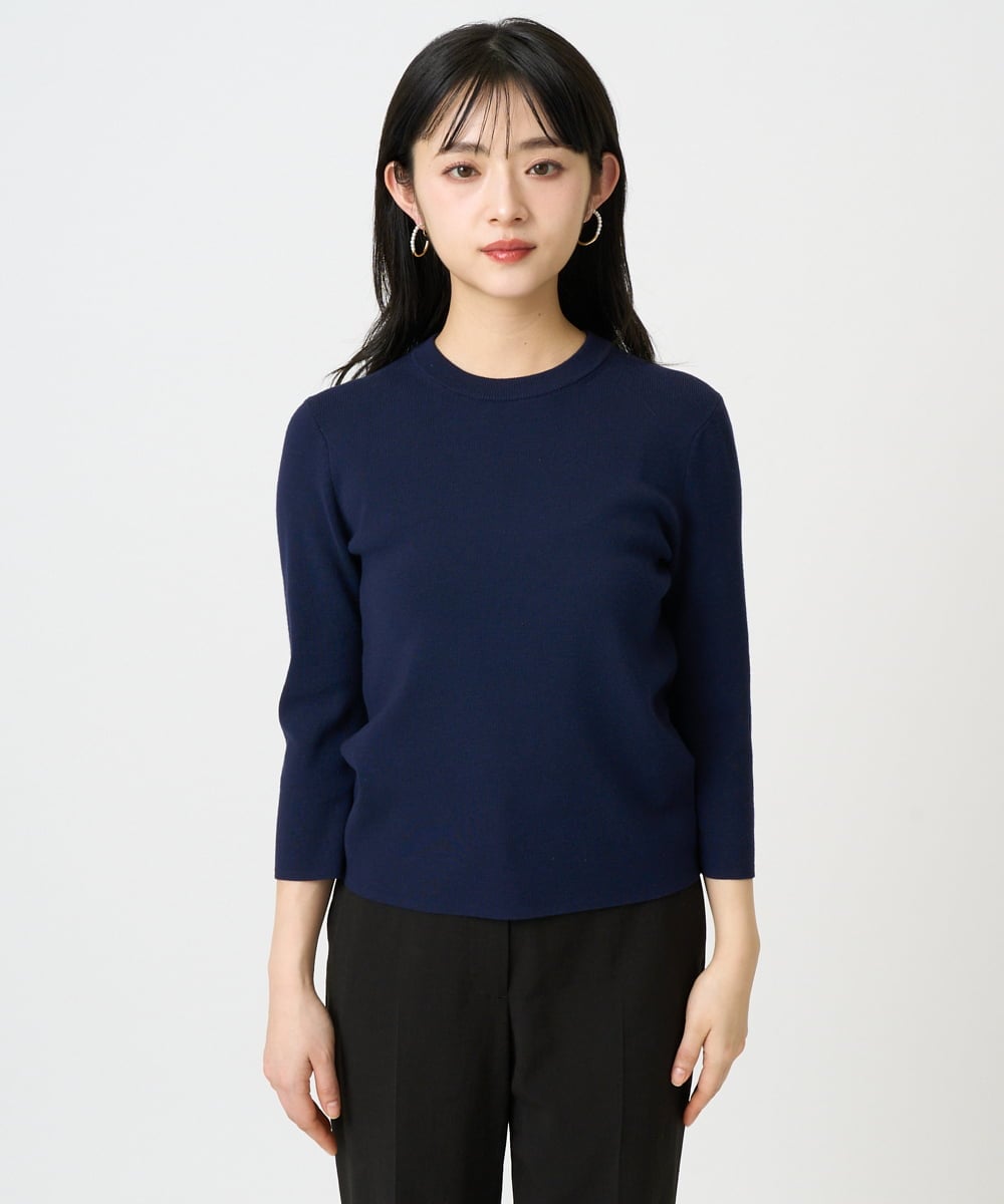 F6FDD01190 MICHEL KLEIN(小さいサイズ)(メゾン ドゥ サンク) [小さいサイズ][アンサンブル対応]コンパクトニットプルオーバー ネイビー