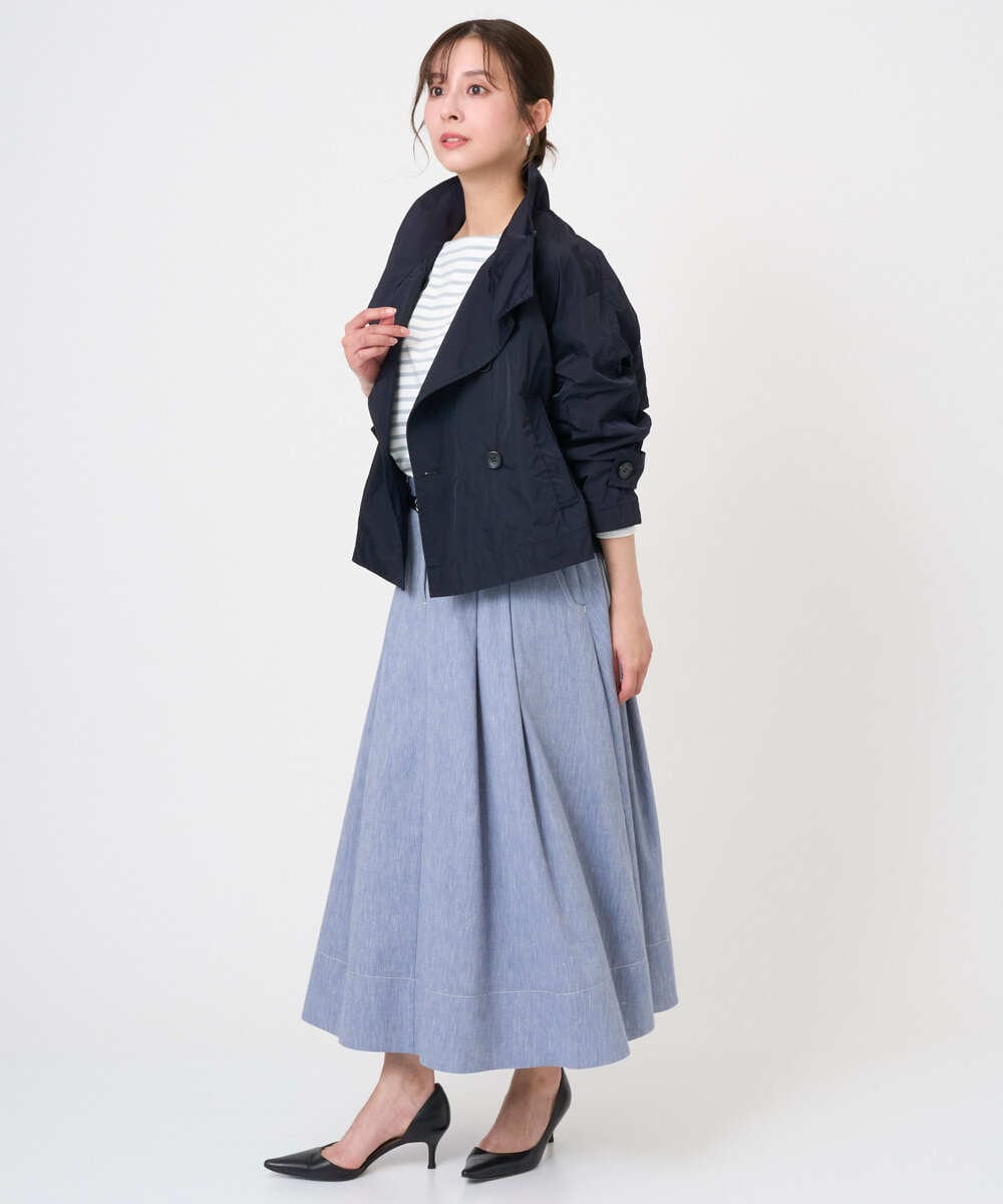 F6HGD08290 MICHEL KLEIN(小さいサイズ)(メゾン ドゥ サンク) [小さいサイズ]デニムライクシャンブレー Aラインスカート ネイビー