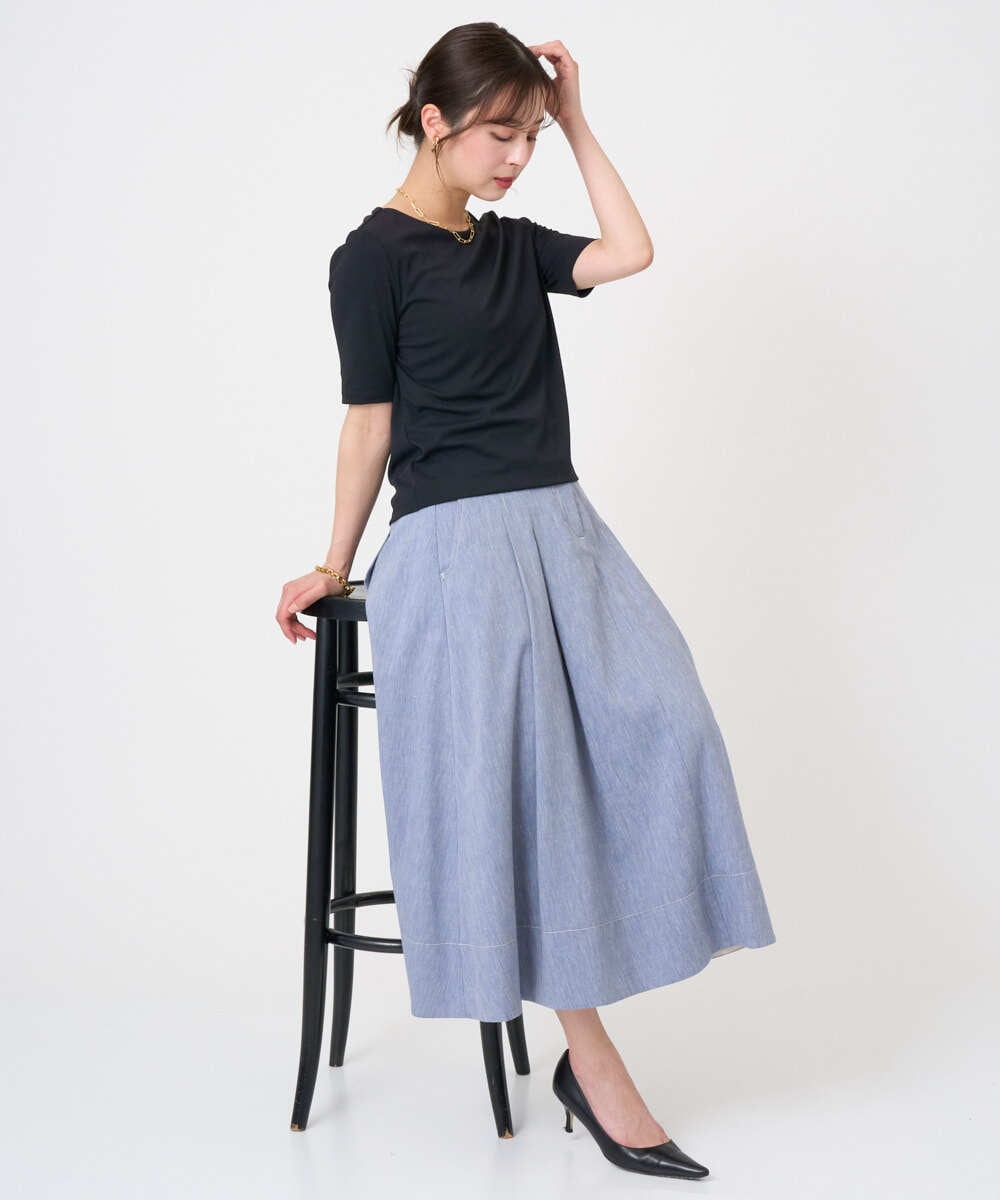 F6HGD08290 MICHEL KLEIN(小さいサイズ)(メゾン ドゥ サンク) [小さいサイズ]デニムライクシャンブレー Aラインスカート ネイビー
