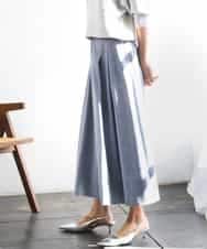 F6HGD08290 MICHEL KLEIN(小さいサイズ)(メゾン ドゥ サンク) [小さいサイズ]デニムライクシャンブレー Aラインスカート ネイビー