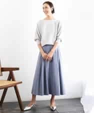 F6HGD08290 MICHEL KLEIN(小さいサイズ)(メゾン ドゥ サンク) [小さいサイズ]デニムライクシャンブレー Aラインスカート ネイビー