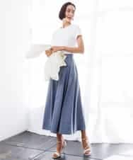 F6HGD08290 MICHEL KLEIN(小さいサイズ)(メゾン ドゥ サンク) [小さいサイズ]デニムライクシャンブレー Aラインスカート ネイビー
