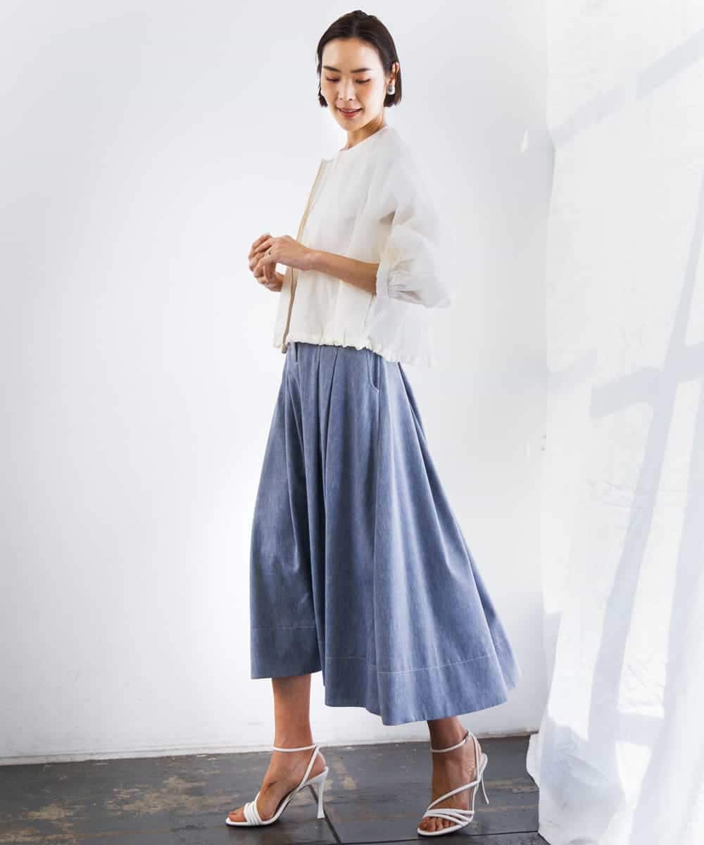 F6HGD08290 MICHEL KLEIN(小さいサイズ)(メゾン ドゥ サンク) [小さいサイズ]デニムライクシャンブレー Aラインスカート ネイビー