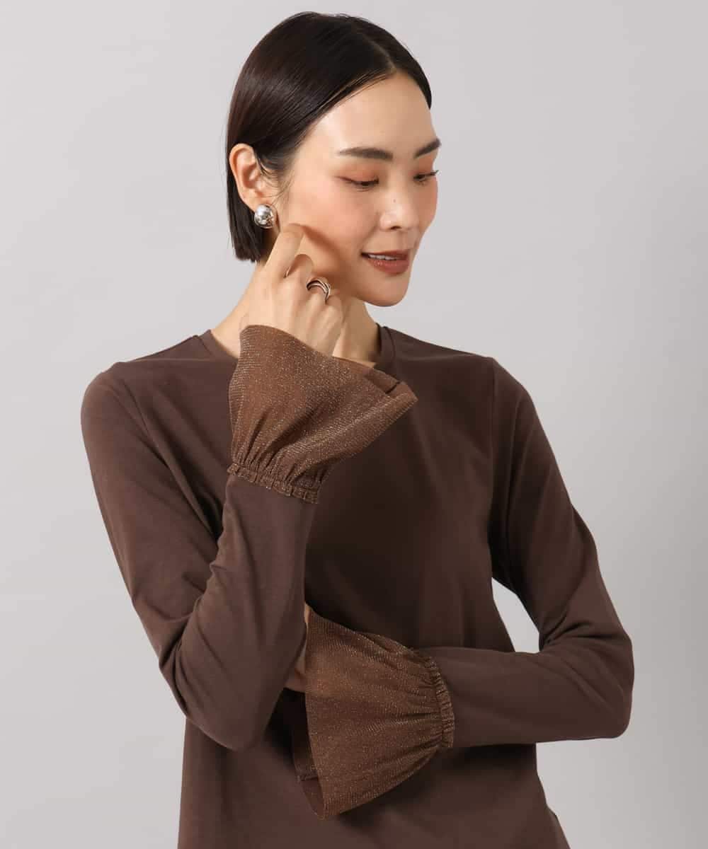 F6KAG50140 MICHEL KLEIN(小さいサイズ)(メゾン ドゥ サンク) [小さいサイズ][レイヤードスタイルにおすすめ]ラメチュールスリーブカットソー ブラウン