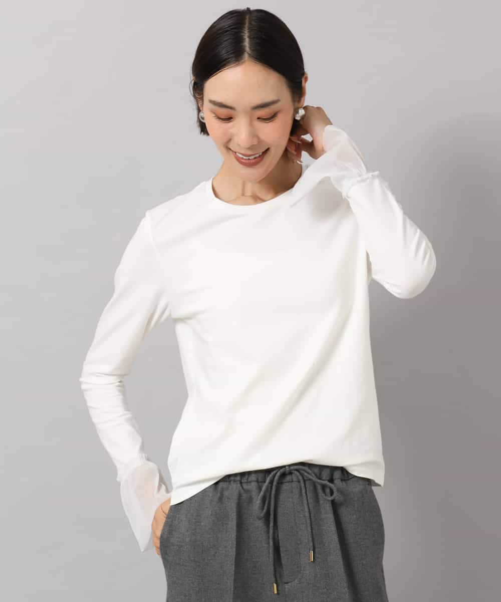 F6KAG50140 MICHEL KLEIN(小さいサイズ)(メゾン ドゥ サンク) [小さいサイズ][レイヤードスタイルにおすすめ]ラメチュールスリーブカットソー ブラウン
