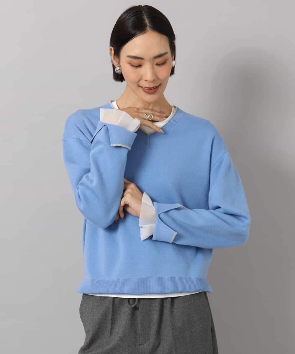 F6KAG50140 MICHEL KLEIN(小さいサイズ)(メゾン ドゥ サンク) [小さいサイズ][レイヤードスタイルにおすすめ]ラメチュールスリーブカットソー ブラウン