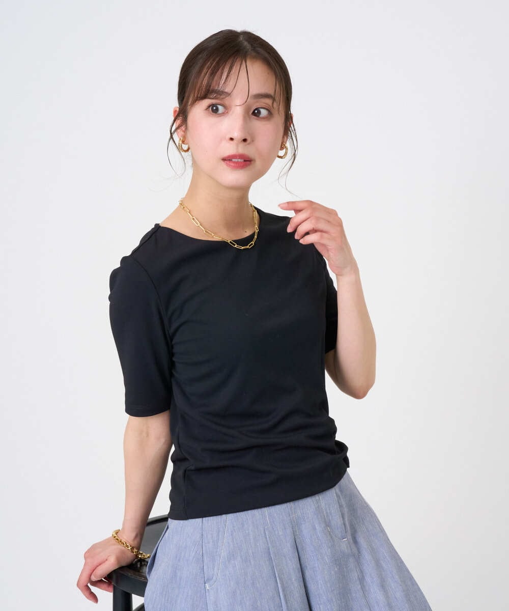 F6KGD20150 MICHEL KLEIN(小さいサイズ)(メゾン ドゥ サンク) [小さいサイズ][遮熱効果素材]ステッチレス五分袖プルオーバー ホワイト