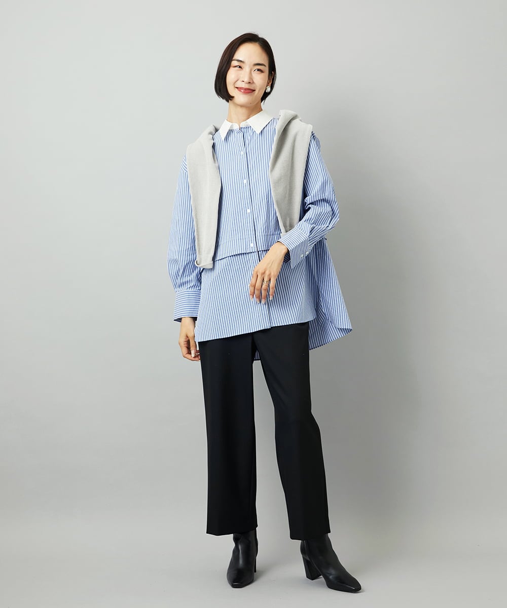 F6LAD28180 MICHEL KLEIN(小さいサイズ)(メゾン ドゥ サンク) [小さいサイズ][定番人気]ストレッチ裏起毛ワイドパンツ ライトグレー