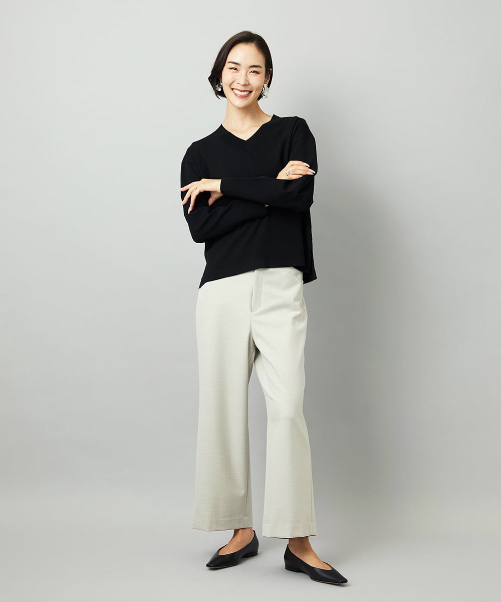 F6LAD28180 MICHEL KLEIN(小さいサイズ)(メゾン ドゥ サンク) [小さいサイズ][定番人気]ストレッチ裏起毛ワイドパンツ ライトグレー