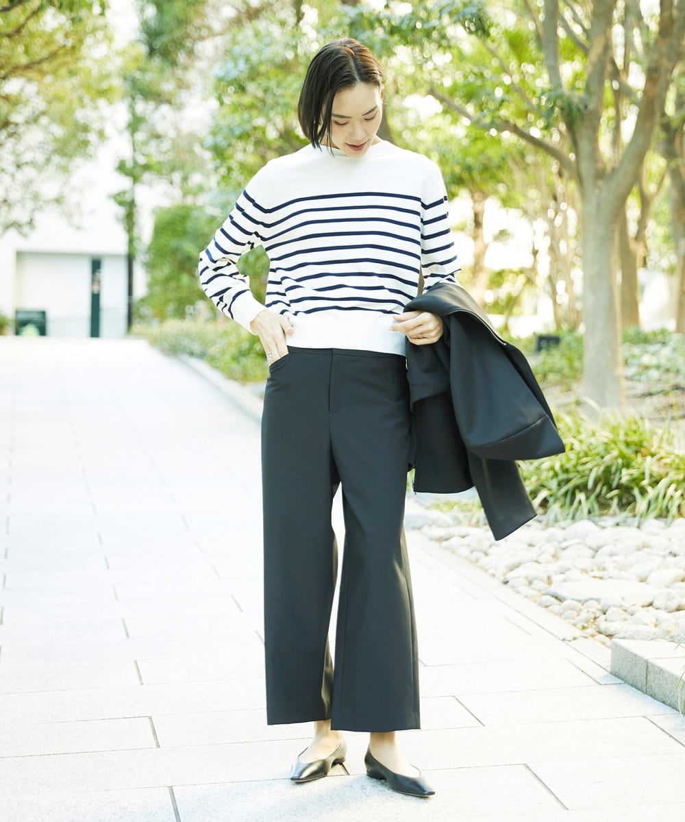 F6LDD11230 MICHEL KLEIN(小さいサイズ)(メゾン ドゥ サンク) [小さいサイズ][2WAYストレッチ]定番ワイドパンツ ライトグレー