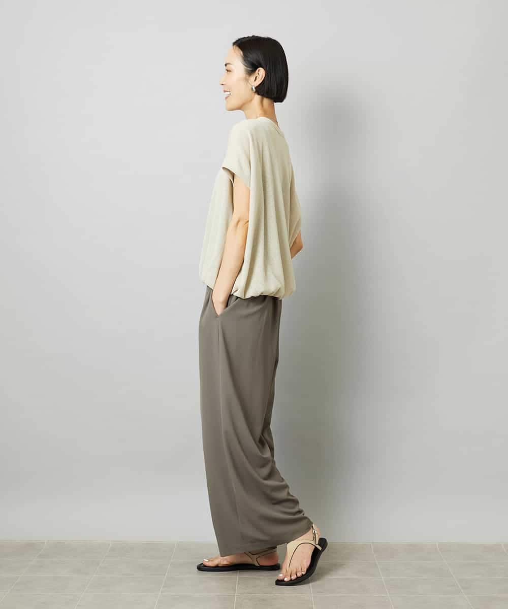 F6LHD02280 MICHEL KLEIN(小さいサイズ)(メゾン ドゥ サンク) [小さいサイズ][リラックスボトム]ドローストリング ワイドパンツ カーキ