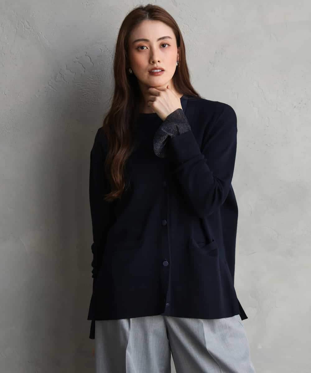 F6SAG55250 MICHEL KLEIN(小さいサイズ)(メゾン ドゥ サンク) [小さいサイズ][アンサンブル対応]Vネックカーディガン ネイビー