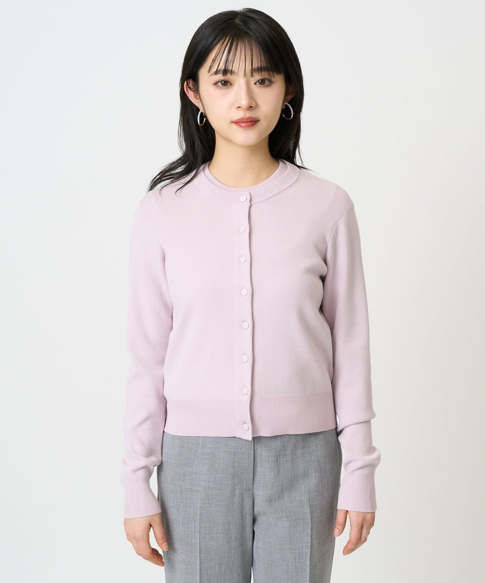 F6SDD01230 MICHEL KLEIN(小さいサイズ)(メゾン ドゥ サンク) [小さいサイズ][アンサンブル対応]コンパクトクルーネックカーディガン ラベンダー