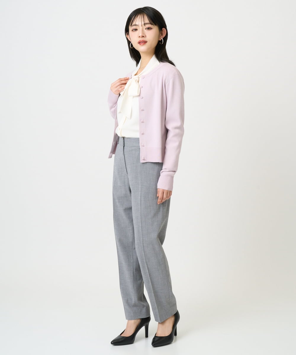 F6SDD01230 MICHEL KLEIN(小さいサイズ)(メゾン ドゥ サンク) [小さいサイズ][アンサンブル対応]コンパクトクルーネックカーディガン ラベンダー