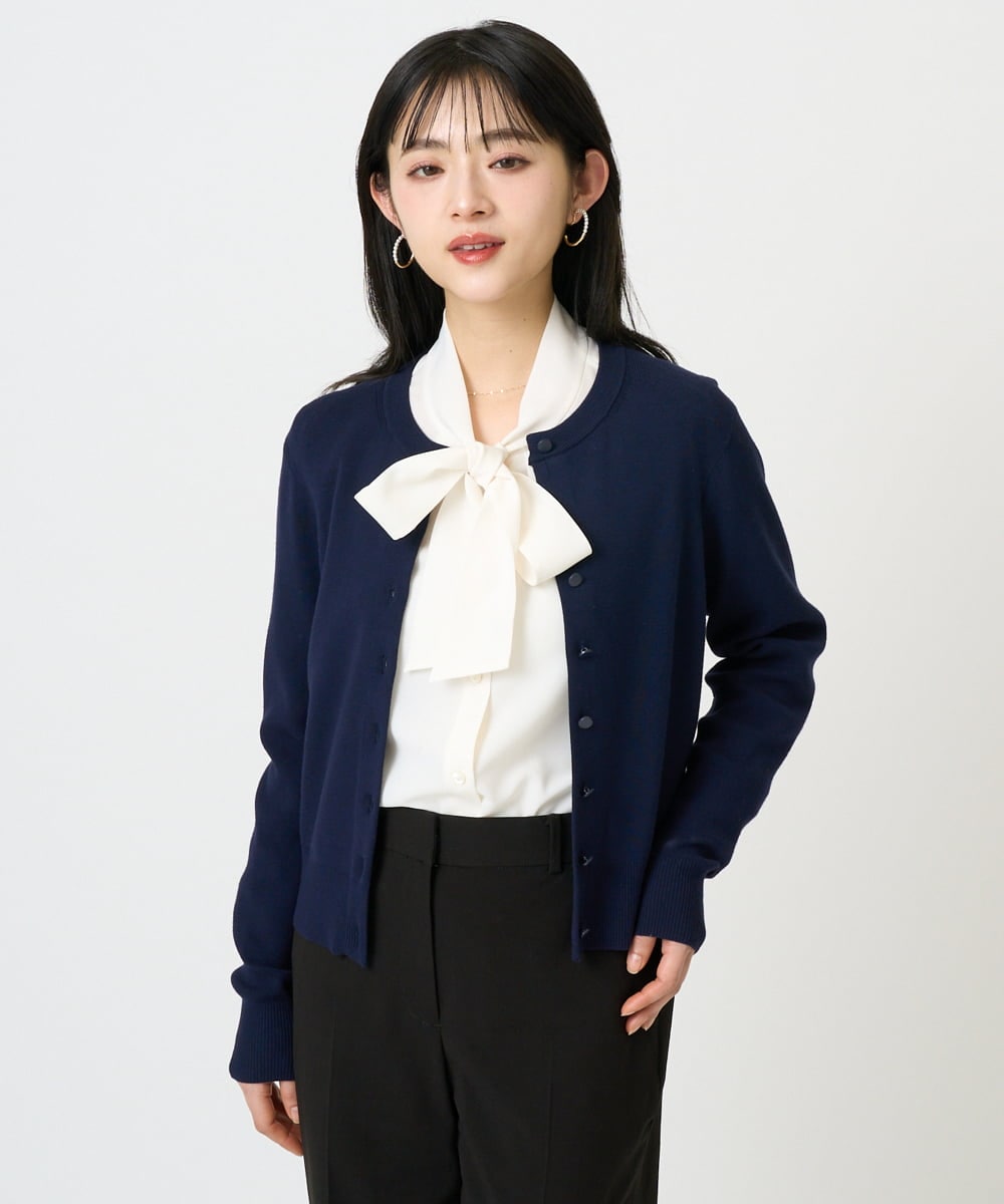 F6SDD01230 MICHEL KLEIN(小さいサイズ)(メゾン ドゥ サンク) [小さいサイズ][アンサンブル対応]コンパクトクルーネックカーディガン ラベンダー