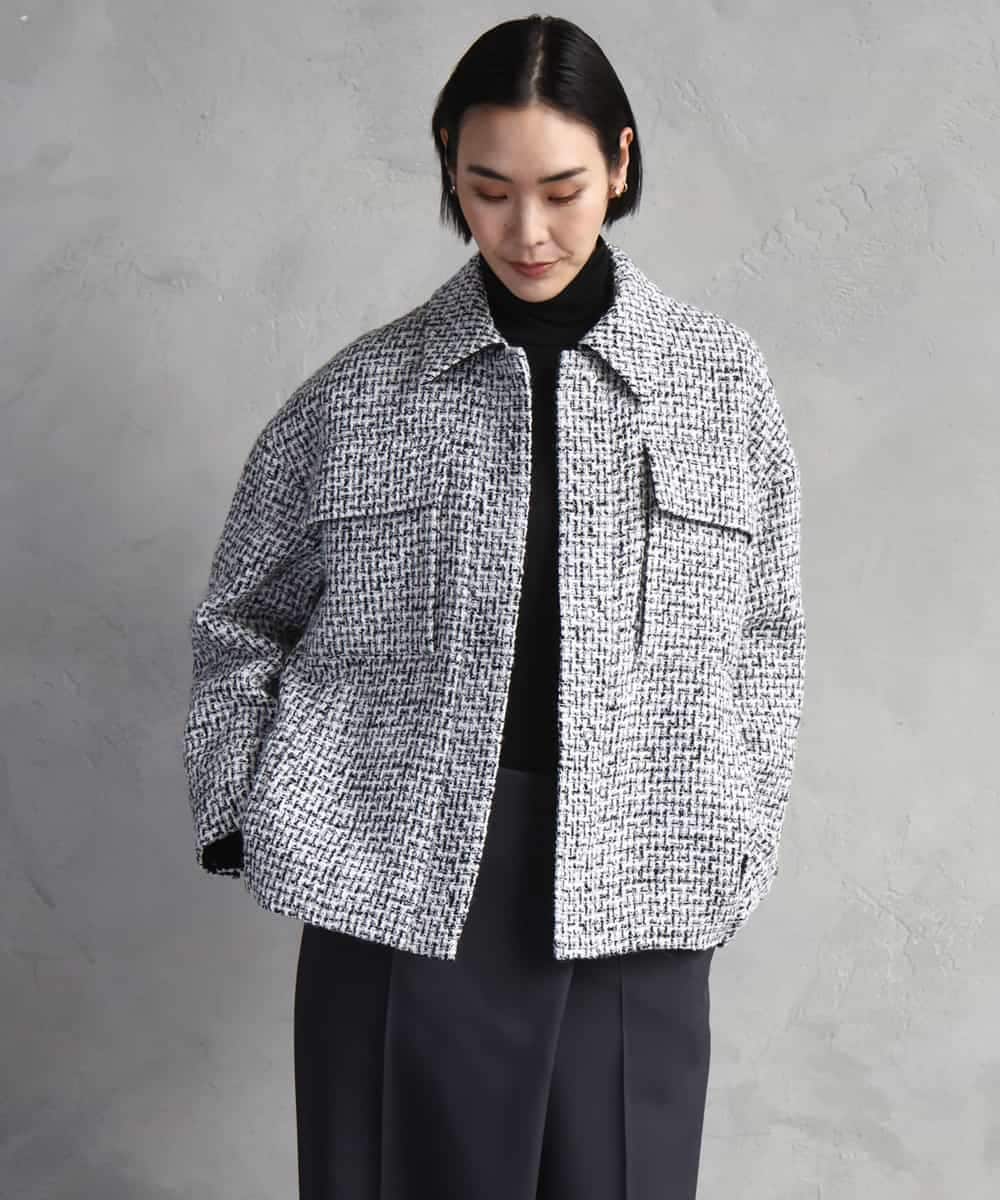 F6VAD51450 MICHEL KLEIN(小さいサイズ)(メゾン ドゥ サンク) [小さいサイズ]ファンシーツイードCPOジャケット グレー