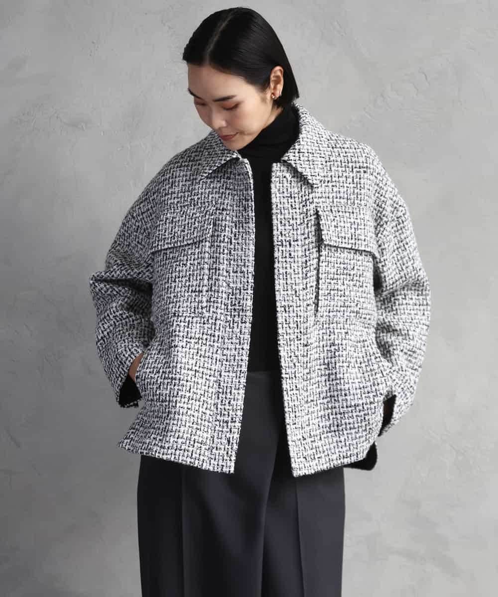 F6VAD51450 MICHEL KLEIN(小さいサイズ)(メゾン ドゥ サンク) [小さいサイズ]ファンシーツイードCPOジャケット グレー