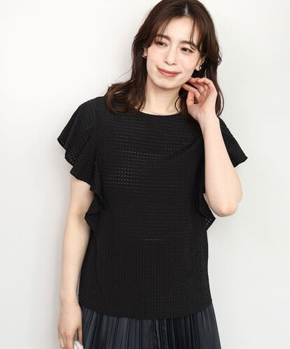 FIBHD28080  シアーチェックフリルブラウス/洗える/WEB限定サイズあり/セットアップ可
