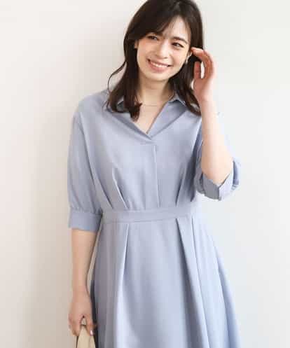 FIEGD22120  六分袖スキッパーワンピース/UVカット/洗濯機で洗える/WEB限定サイズあり