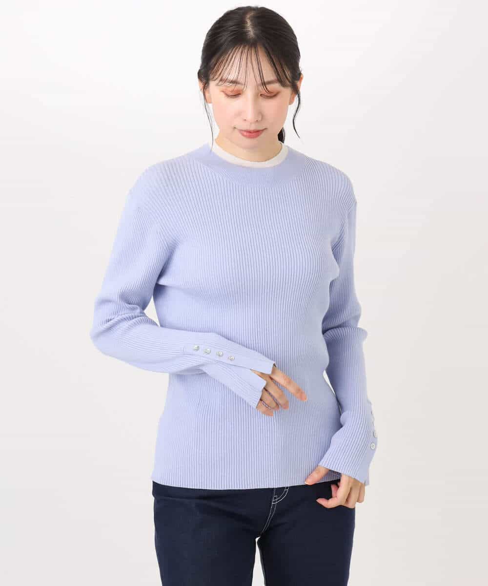 FIFDD05080 OFUON le MK(オフオン　ル　エムケー) シアー切替えモックネックリブニット/洗える/WEB限定サイズあり グレイッシュブルー