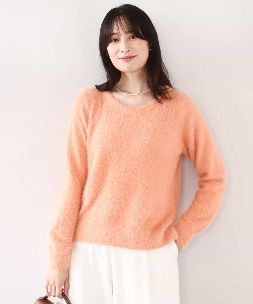 FIFDD08070 OFUON le MK(オフオン　ル　エムケー) ミニスパンコールシャギーニット/洗える/WEB限定サイズあり ネイビー