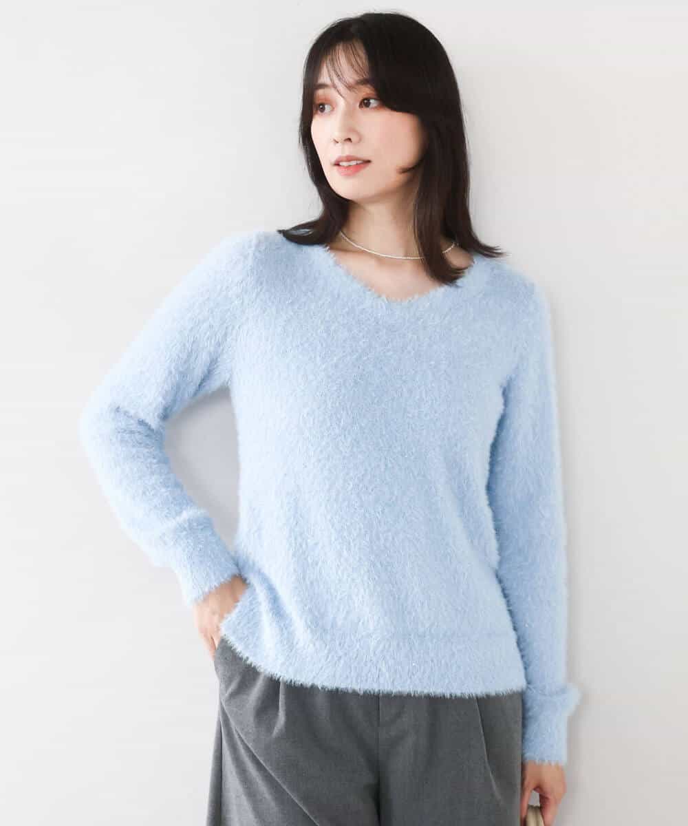 FIFDD08070 OFUON le MK(オフオン　ル　エムケー) ミニスパンコールシャギーニット/洗える/WEB限定サイズあり ネイビー
