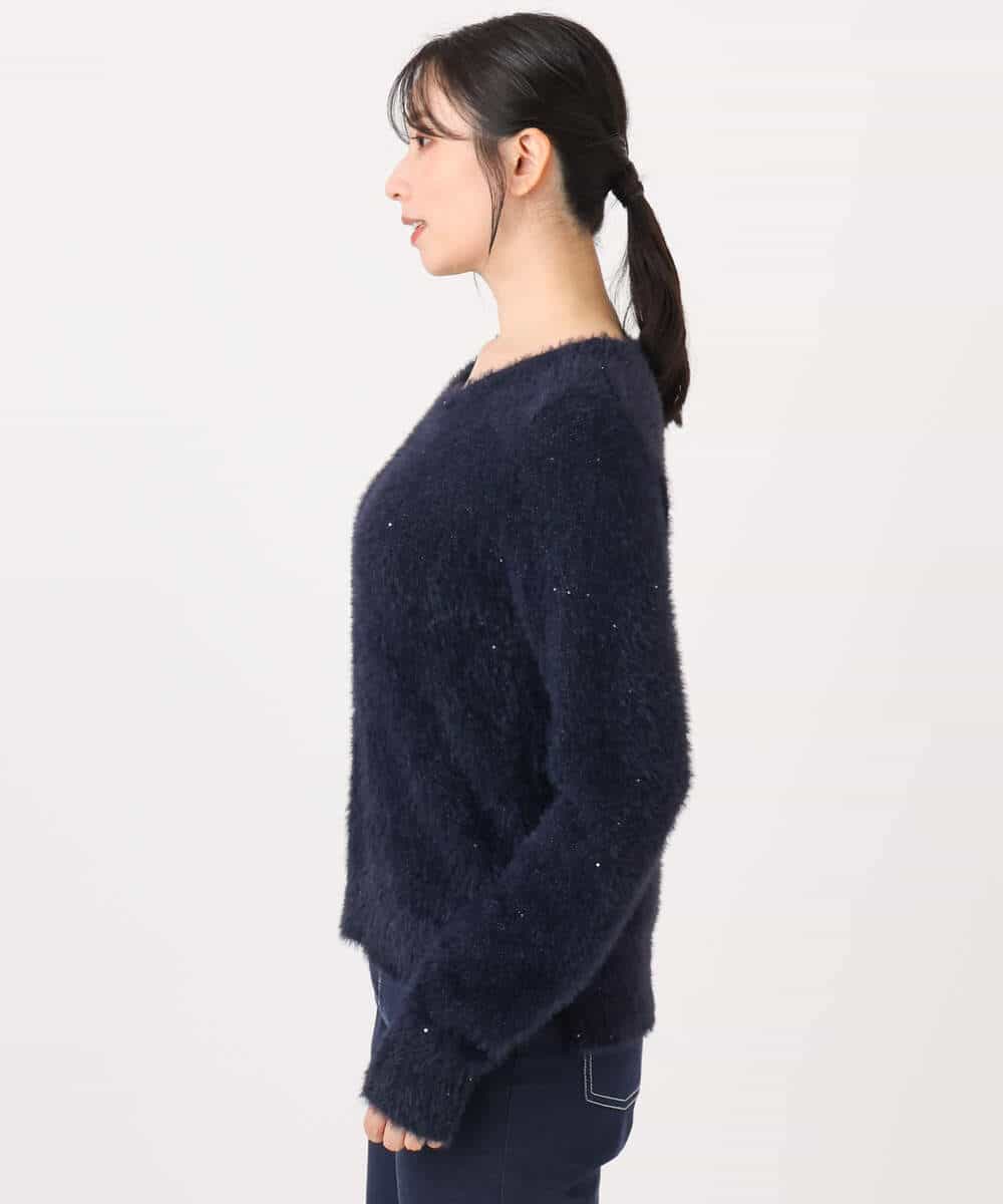FIFDD08070 OFUON le MK(オフオン　ル　エムケー) ミニスパンコールシャギーニット/洗える/WEB限定サイズあり ネイビー
