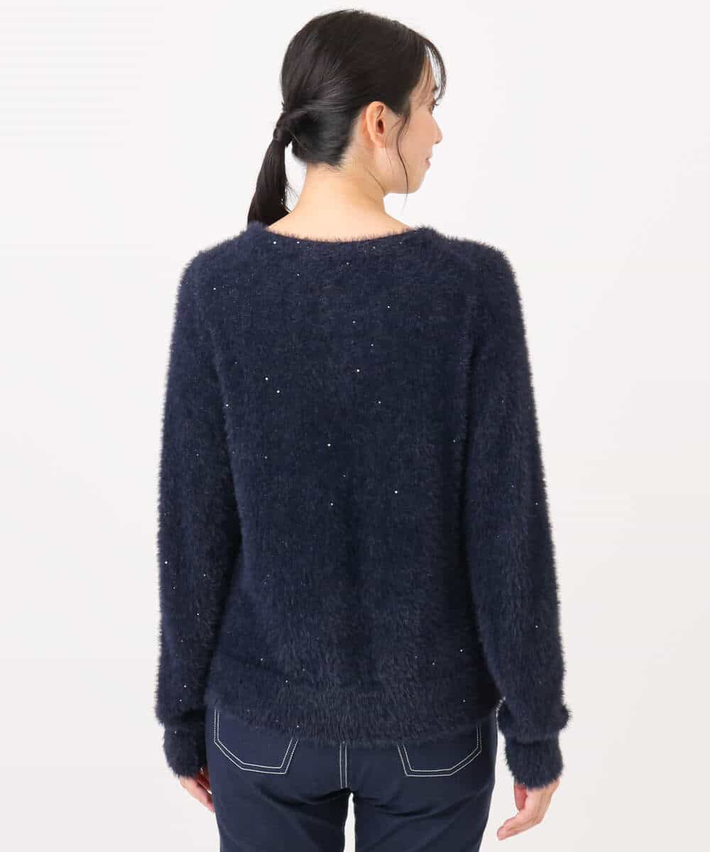 FIFDD08070 OFUON le MK(オフオン　ル　エムケー) ミニスパンコールシャギーニット/洗える/WEB限定サイズあり ネイビー