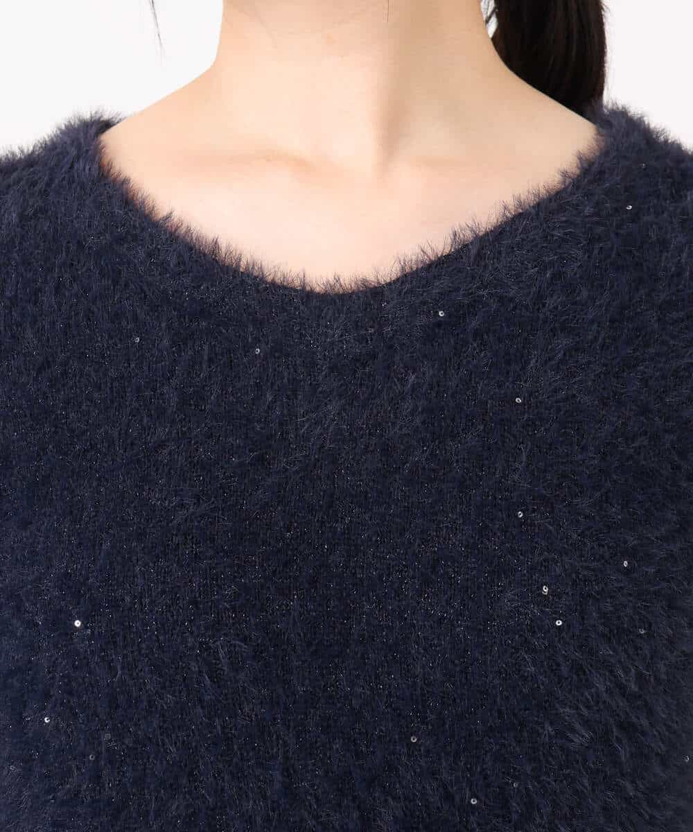 FIFDD08070 OFUON le MK(オフオン　ル　エムケー) ミニスパンコールシャギーニット/洗える/WEB限定サイズあり ネイビー