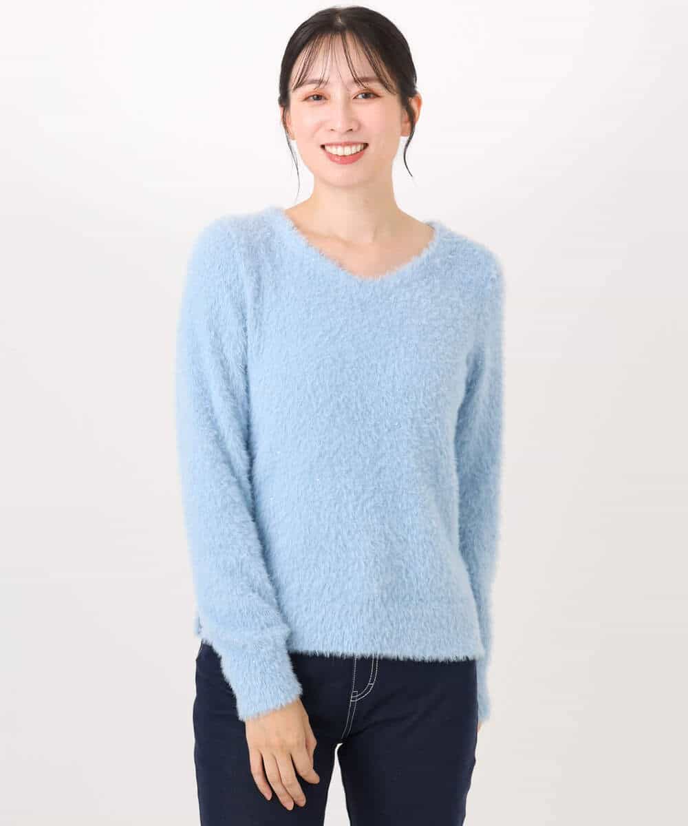 FIFDD08070 OFUON le MK(オフオン　ル　エムケー) ミニスパンコールシャギーニット/洗える/WEB限定サイズあり ネイビー