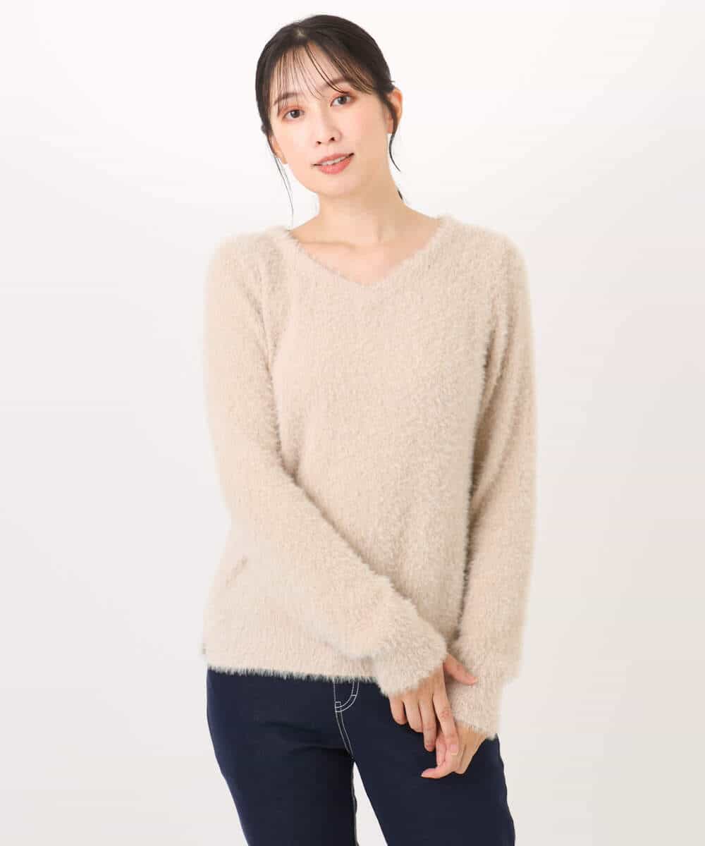 FIFDD08070 OFUON le MK(オフオン　ル　エムケー) ミニスパンコールシャギーニット/洗える/WEB限定サイズあり ネイビー