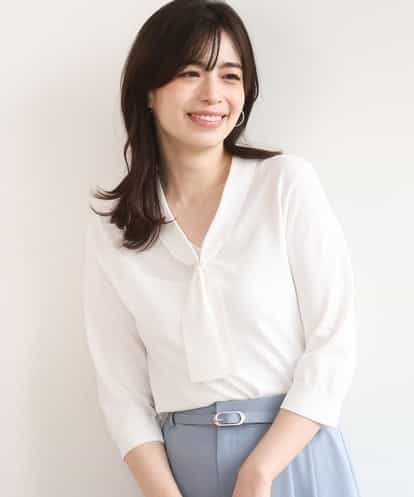 FIFGD20063  ボウタイデザイン六分袖ニット/接触冷感/洗える/WEB限定サイズあり