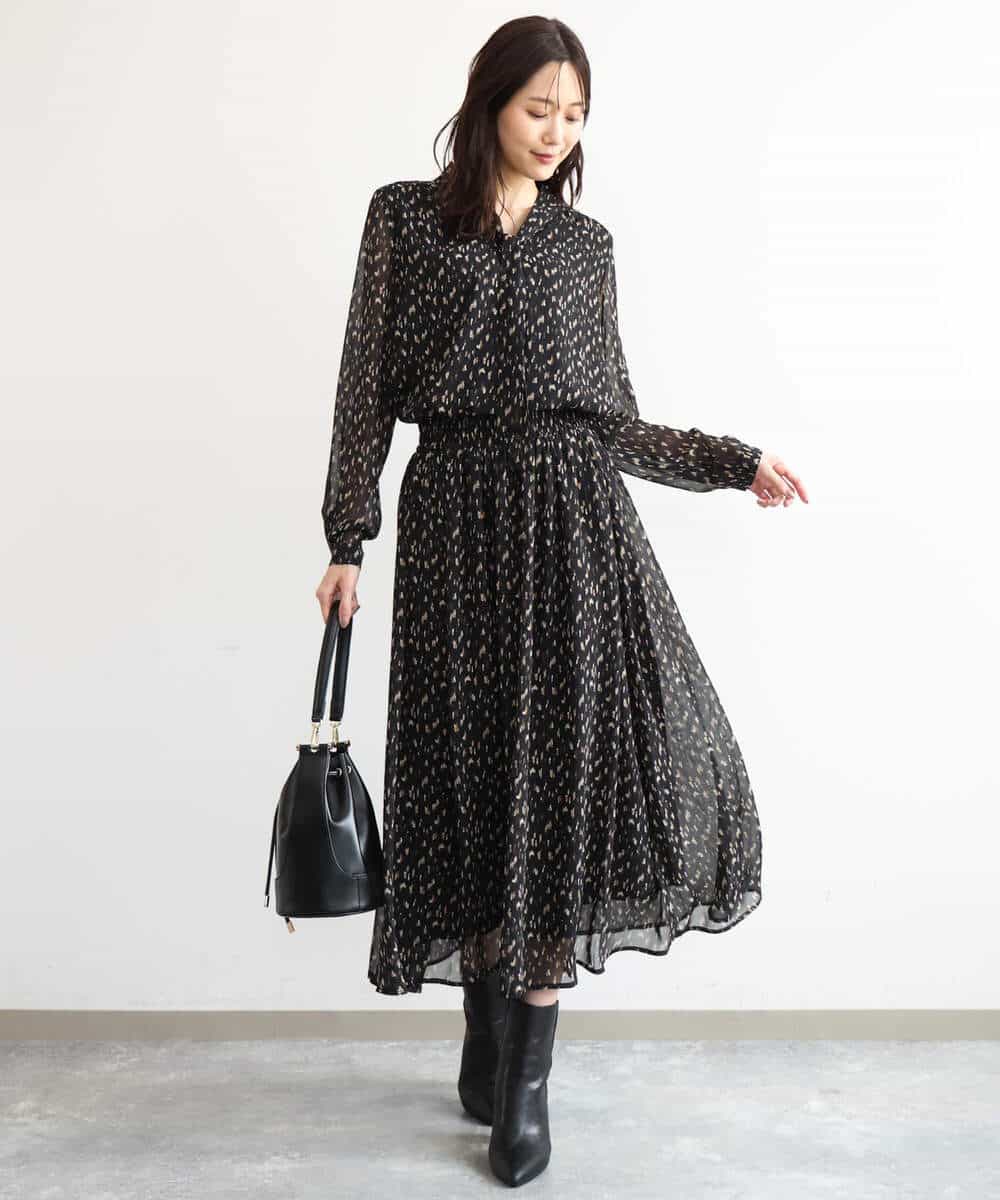 FKBAG47140 MK MICHEL KLEIN(MK ミッシェルクラン) [洗える]ニュアンスレオパード柄ボウタイシフォンブラウス ベージュ