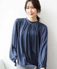 FKBAG52140 MK MICHEL KLEIN(MK ミッシェルクラン) [洗える]起毛サテンバンドカラーブラウス ネイビー