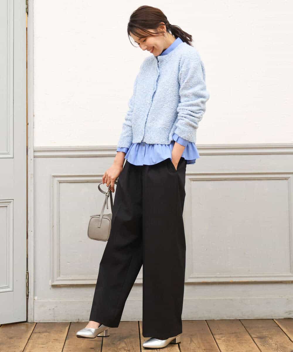 FKBAG55160 MK MICHEL KLEIN(MK ミッシェルクラン) [洗える]フリルヘムデザインシャツブラウス（ブルー・ストライプ） ライトブルー（ストライプ柄）