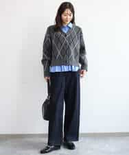 FKBAG55160 MK MICHEL KLEIN(MK ミッシェルクラン) [洗える]フリルヘムデザインシャツブラウス（ブルー・ストライプ） ライトブルー（ストライプ柄）