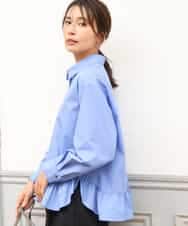 FKBAG55160 MK MICHEL KLEIN(MK ミッシェルクラン) [洗える]フリルヘムデザインシャツブラウス（ブルー・ストライプ） ブルー（無地）