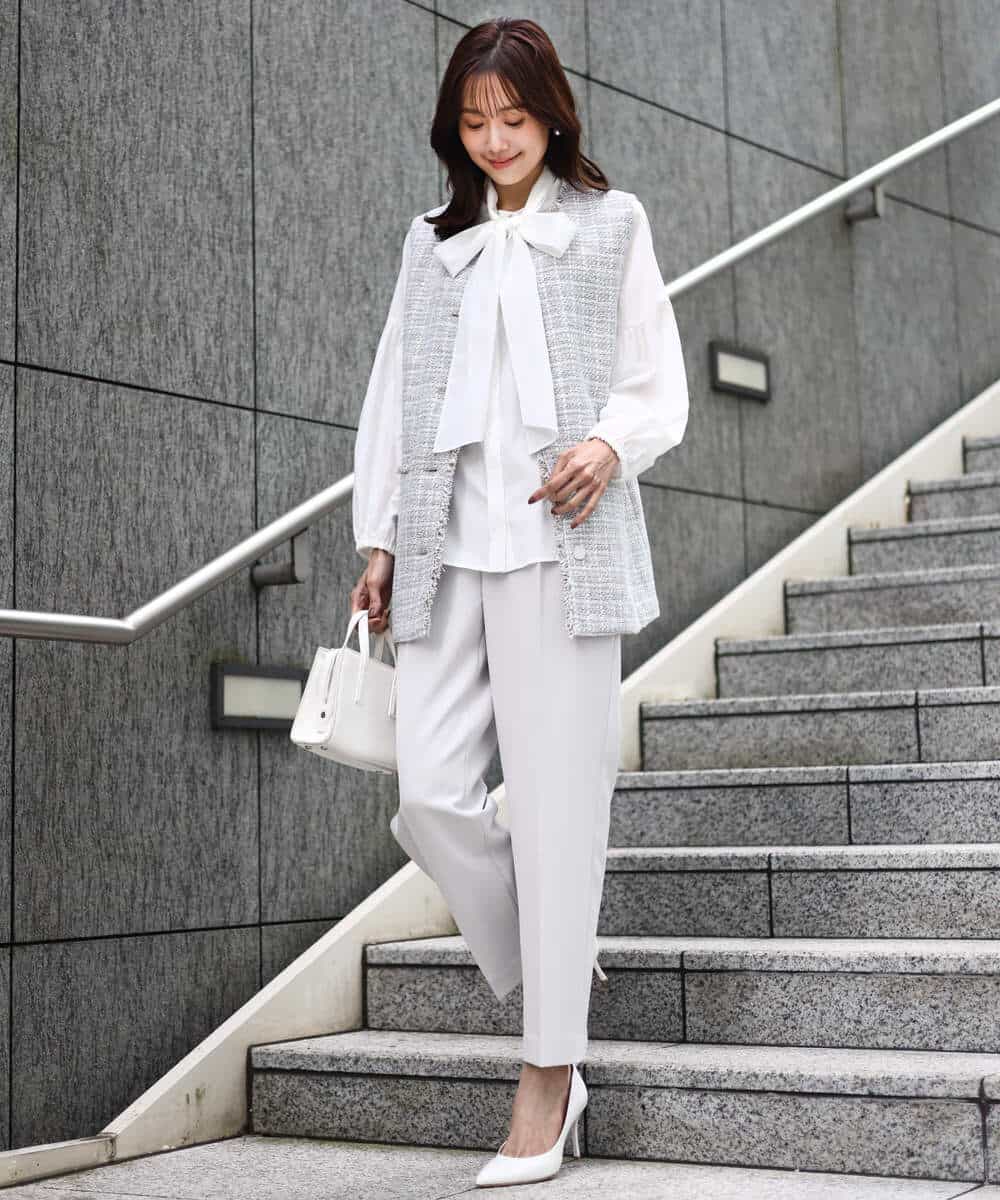 FKBFD10150 MK MICHEL KLEIN(MK ミッシェルクラン) [洗える]ボウ付きバンドカラーブラウス ライトブルー