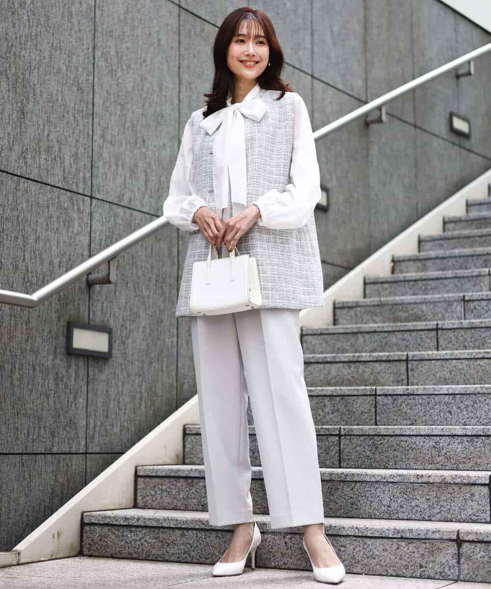 FKBFD10150 MK MICHEL KLEIN(MK ミッシェルクラン) [洗える]ボウ付きバンドカラーブラウス ライトブルー