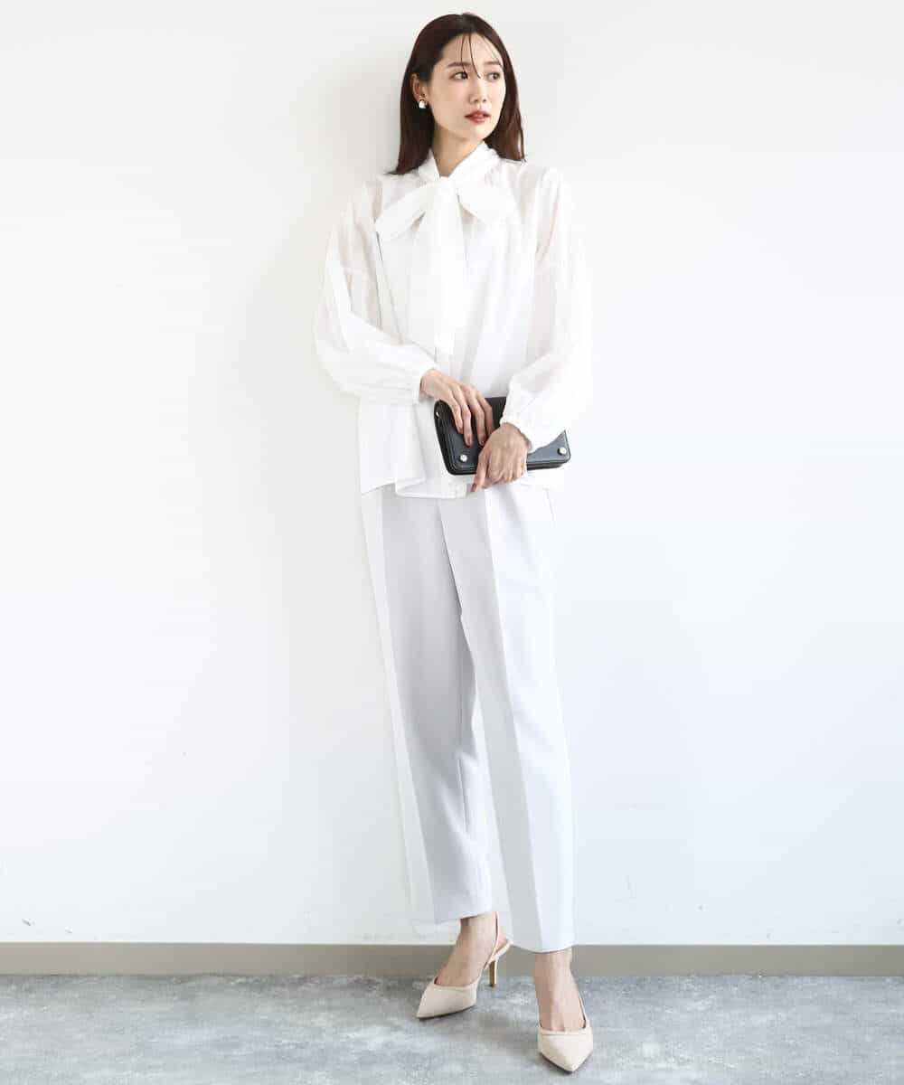 FKBFD10150 MK MICHEL KLEIN(MK ミッシェルクラン) [洗える]ボウ付きバンドカラーブラウス ライトブルー
