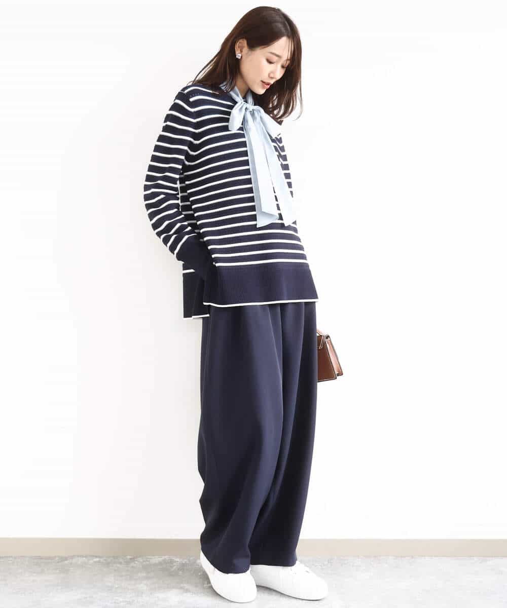 FKBFD10150 MK MICHEL KLEIN(MK ミッシェルクラン) [洗える]ボウ付きバンドカラーブラウス ライトブルー